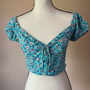 Aeropostale Y2K Babydoll cap sleeve crop  Cottagecore dainty floral top M
